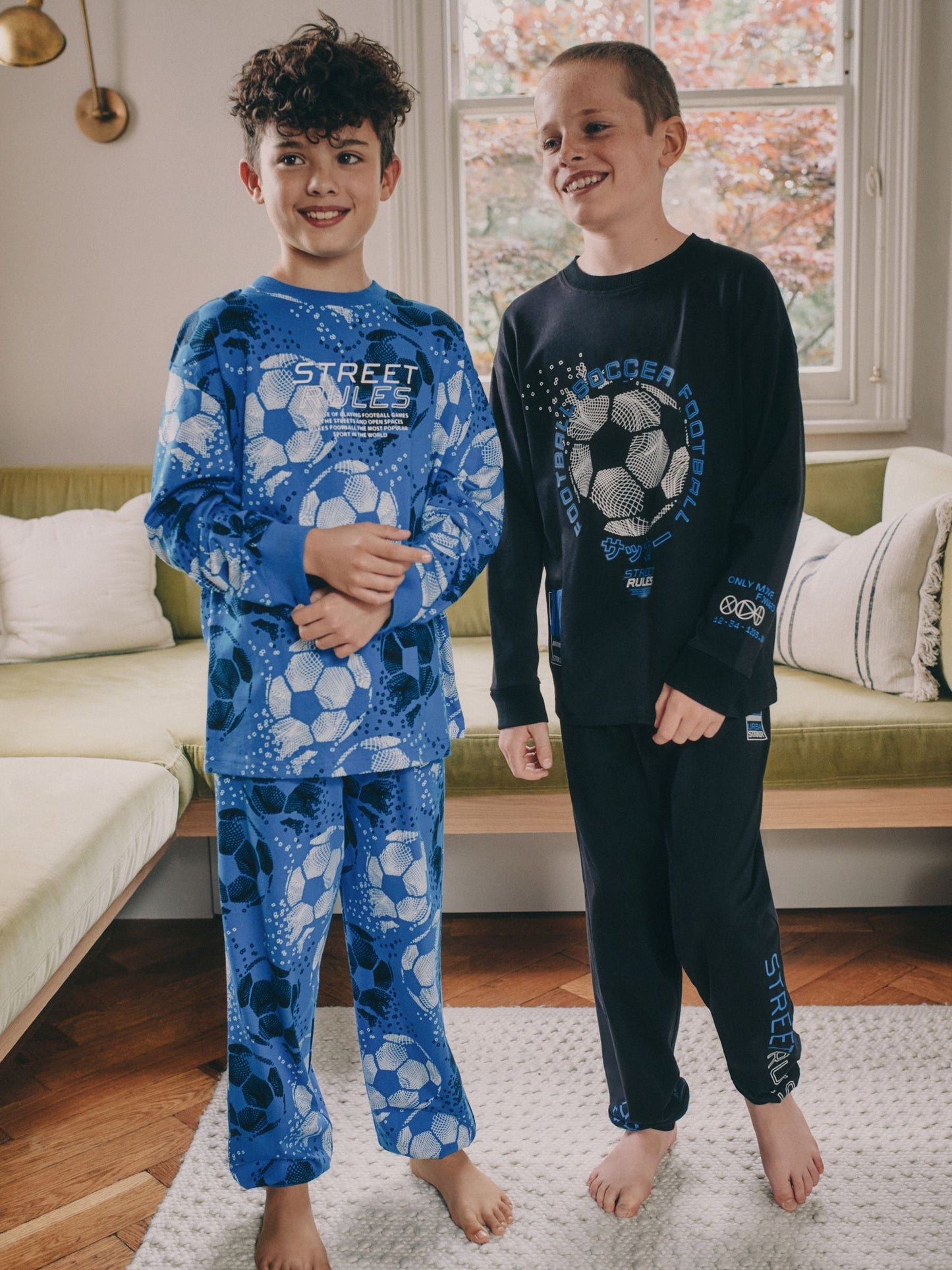 Blue/Black Football Long Sleeve Pyjamas 2 Pack (3-16yrs) image 1