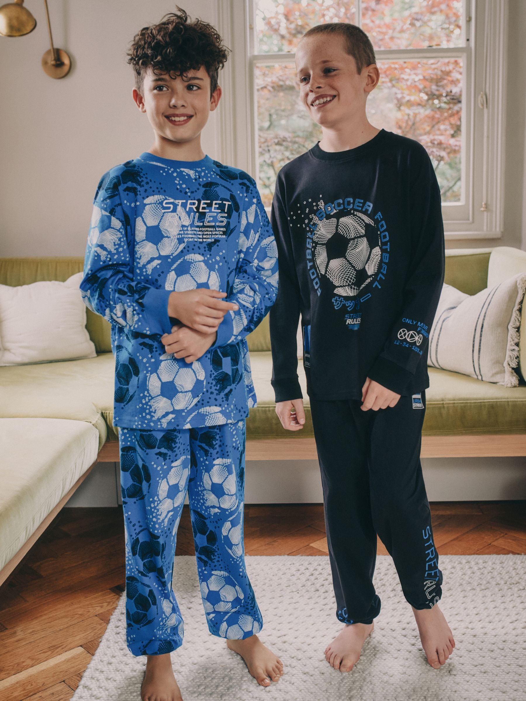 Blue/Black Football Long Sleeve Pyjamas 2 Pack (3-16yrs) image 1