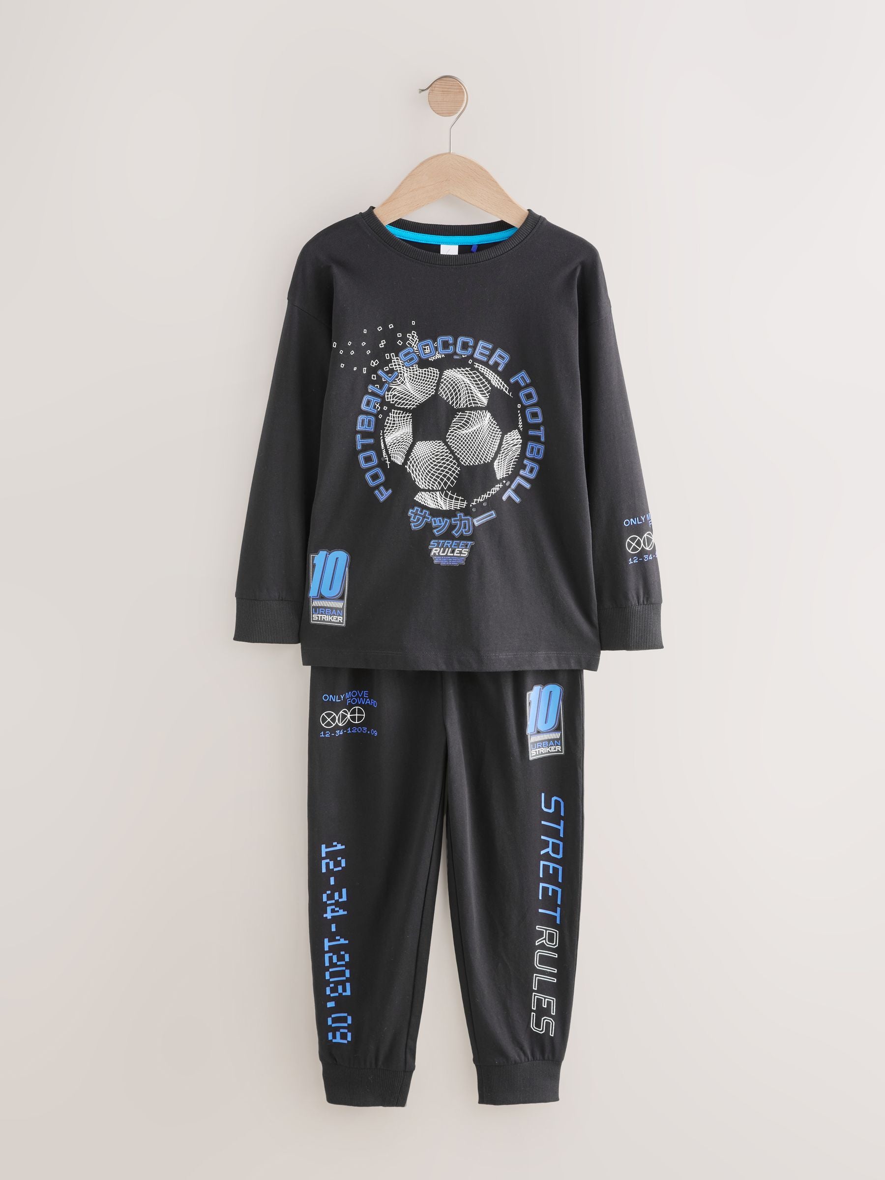 Blue/Black Football Long Sleeve Pyjamas 2 Pack (3-16yrs) image 3