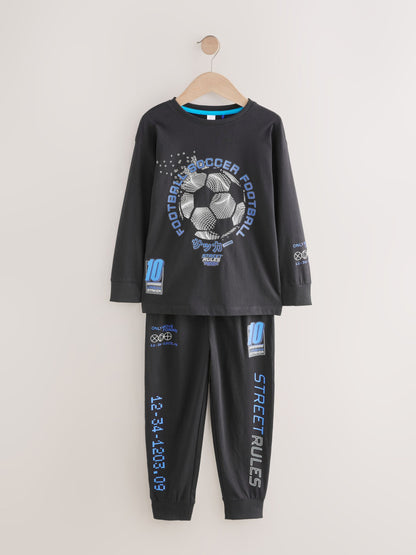 Blue/Black Football Long Sleeve Pyjamas 2 Pack (3-16yrs) image 3