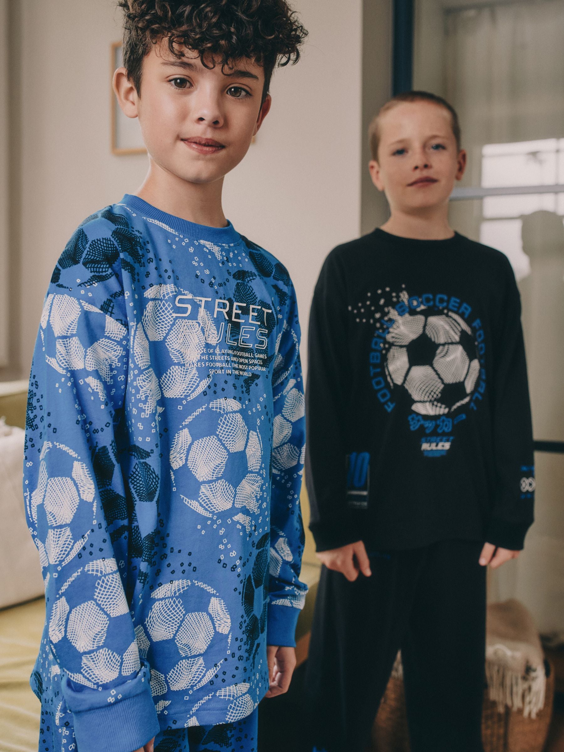 Blue/Black Football Long Sleeve Pyjamas 2 Pack (3-16yrs) image 6