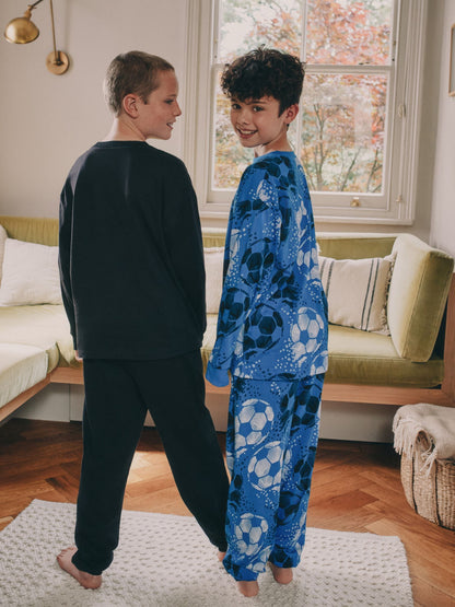 Blue/Black Football Long Sleeve Pyjamas 2 Pack (3-16yrs) image 8