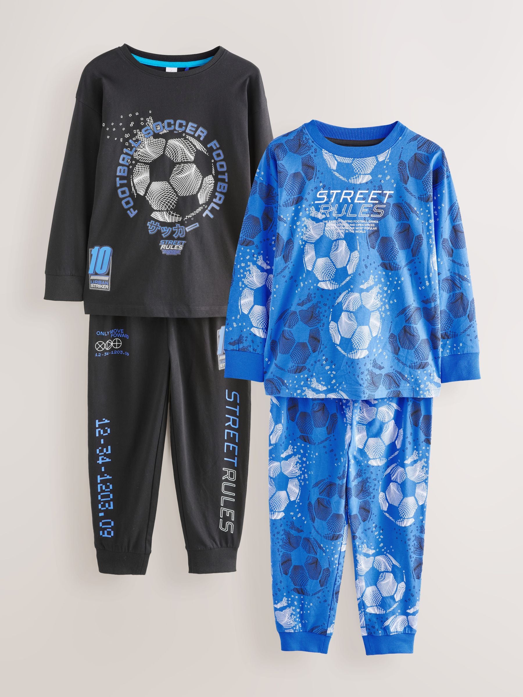 Blue/Black Football Long Sleeve Pyjamas 2 Pack (3-16yrs) image 12