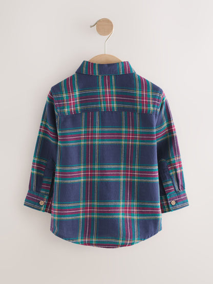 Navy Tartan Check Long Sleeve Christmas Check Shirt (3mths-7yrs)