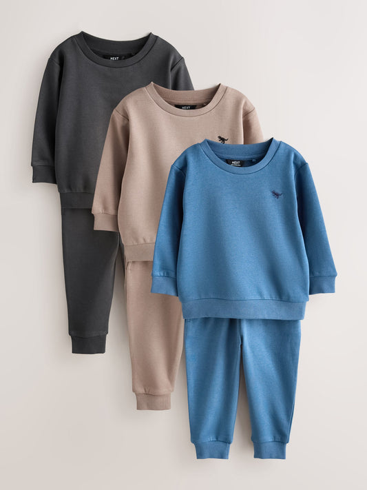 Charcoal Grey/Enzyme Blue/Putty Sweatshirts and Joggers Set 3 Pack (3mths-7yrs) image 1