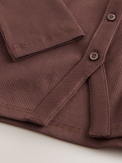 Dsiney Kidz - Chocolate Brown Long Sleeve Ribbed Cardigan (3-16yrs) image 3