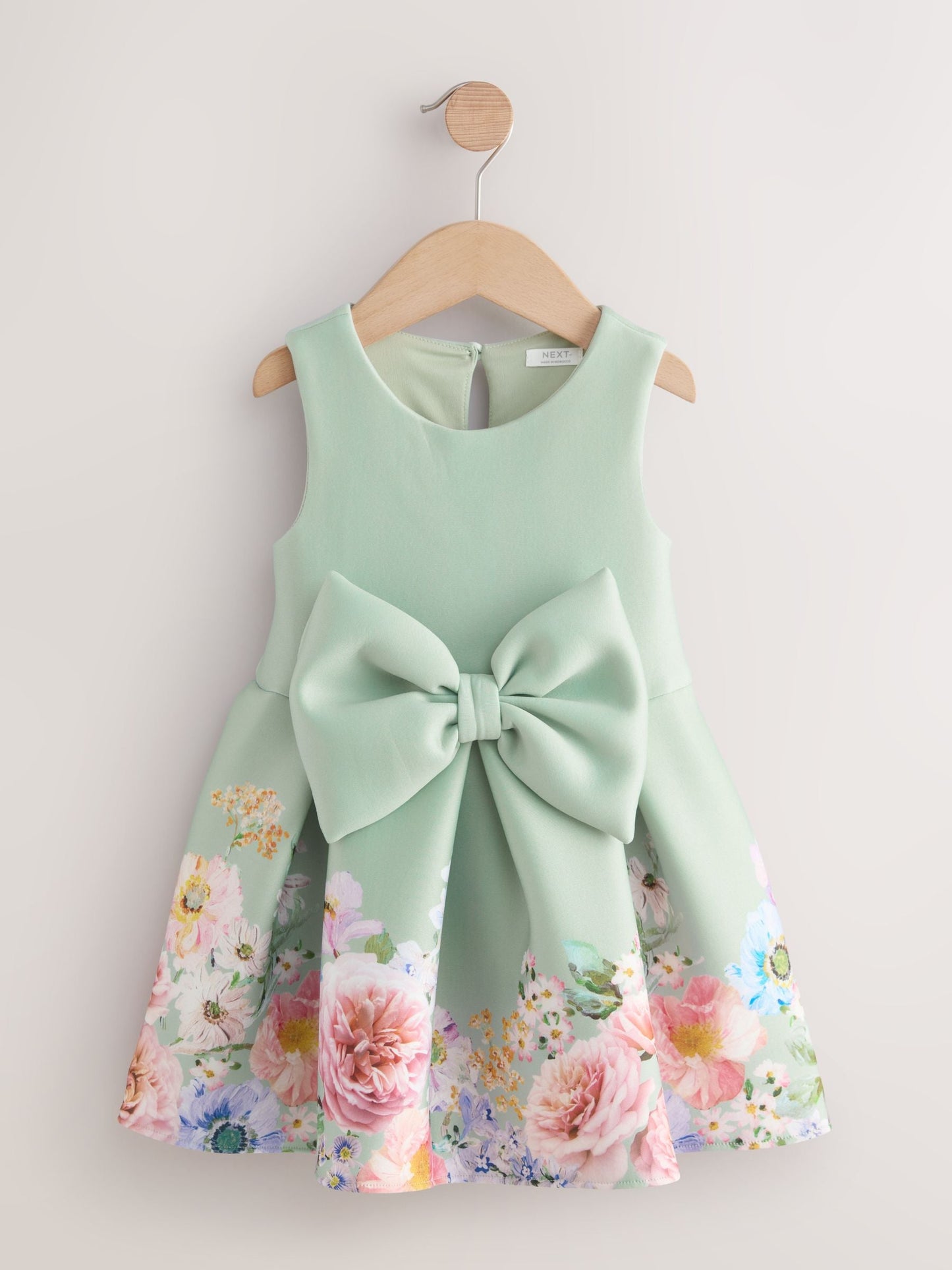 Green Sleeveless Floral Print Party Dress (3mths-7yrs)