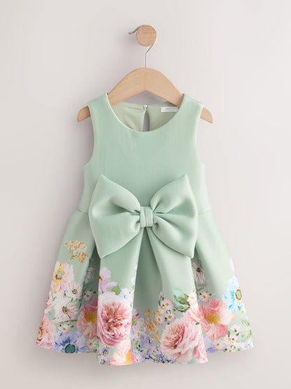 Green Sleeveless Floral Print Party Dress (3mths-7yrs)