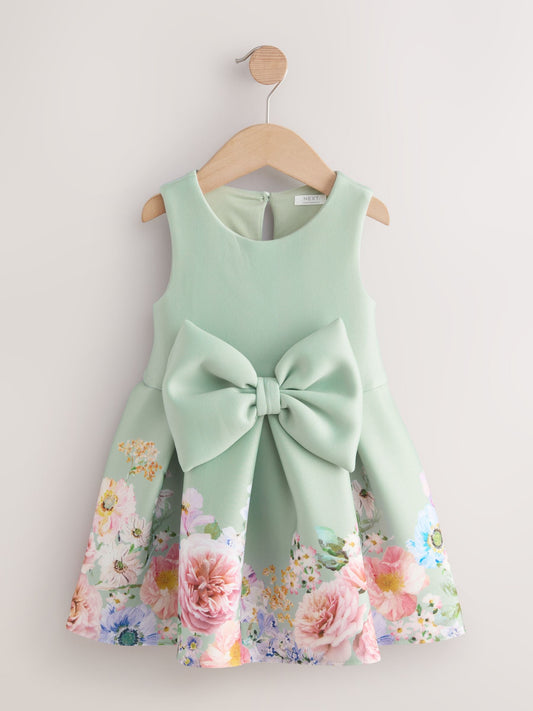 Green Sleeveless Floral Print Party Dress (3mths-7yrs)