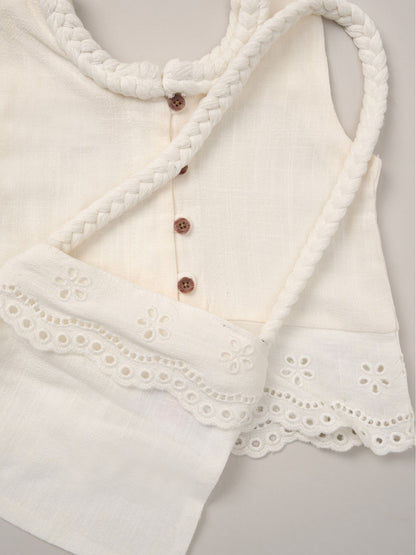 Dsiney Kidz - Miss White Broderie Crop Top Jeans And Bag Outfit Set image 6