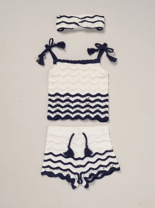 Miss Blue True Knit Top Shorts And Headband Outfit Set image 1