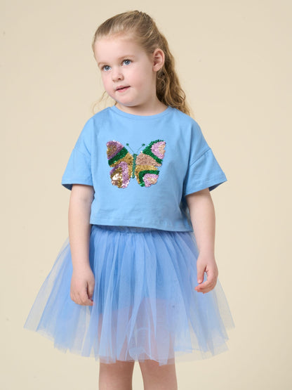 Miss Pale Blue Cropped Printed T-Shirt And Skirt Outfit Set image 3