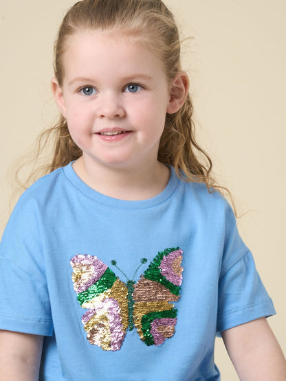 Miss Pale Blue Cropped Printed T-Shirt And Skirt Outfit Set image 4