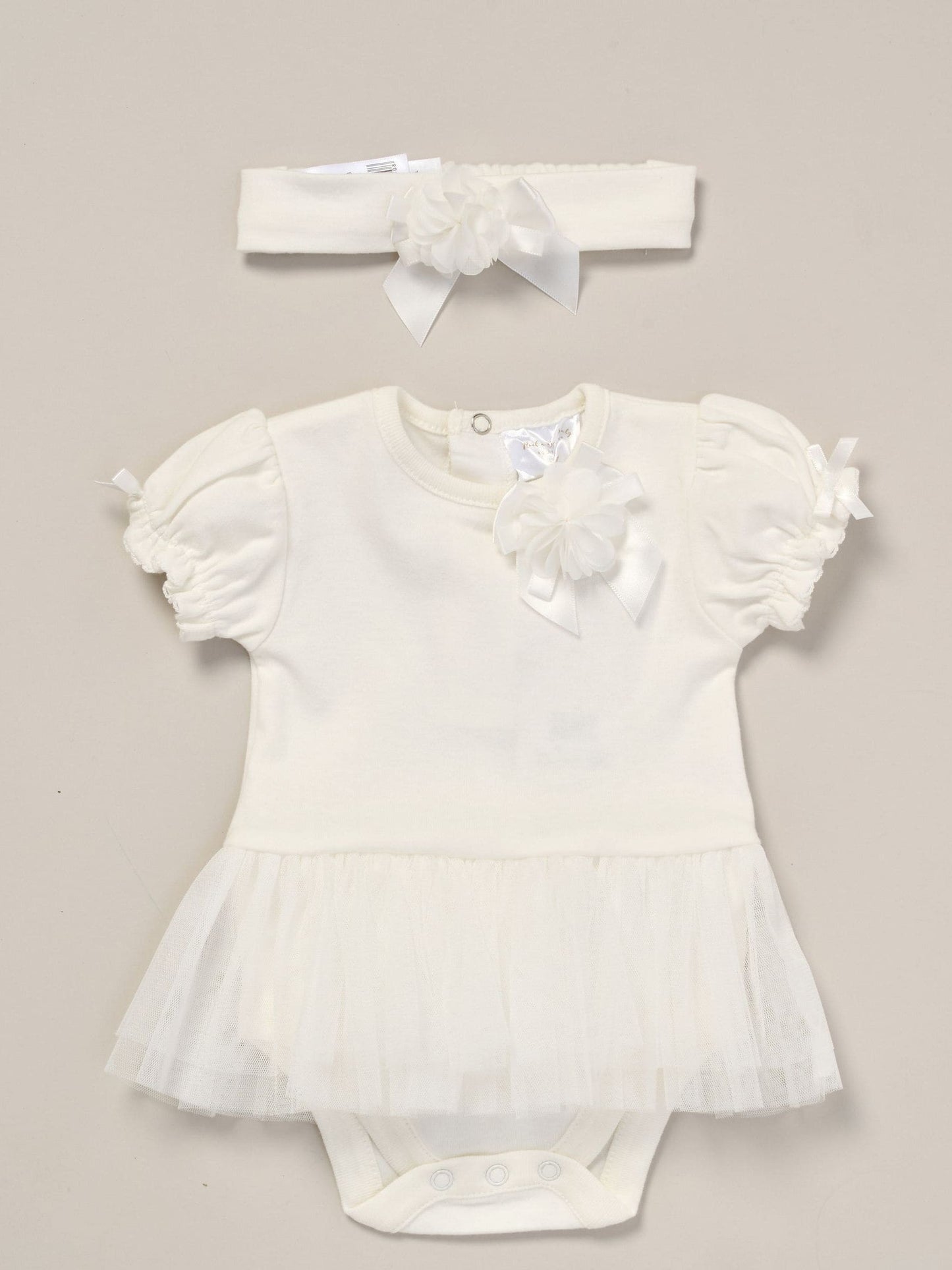 Rock-A-Bye Baby Boutique White Rose Ribbon Detail Tutu Bodysuit And Headband Outfit Set image 1