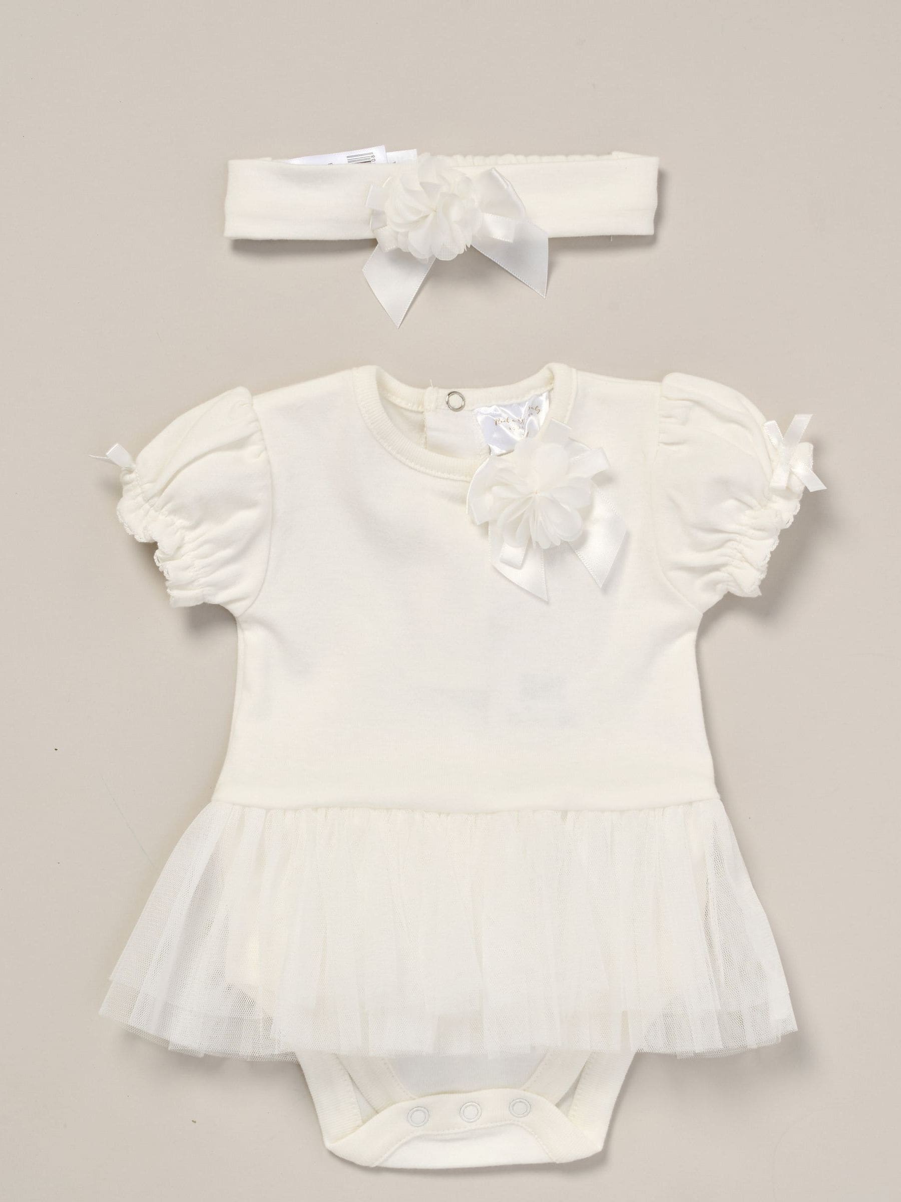 Rock-A-Bye Baby Boutique White Rose Ribbon Detail Tutu Bodysuit And Headband Outfit Set image 1