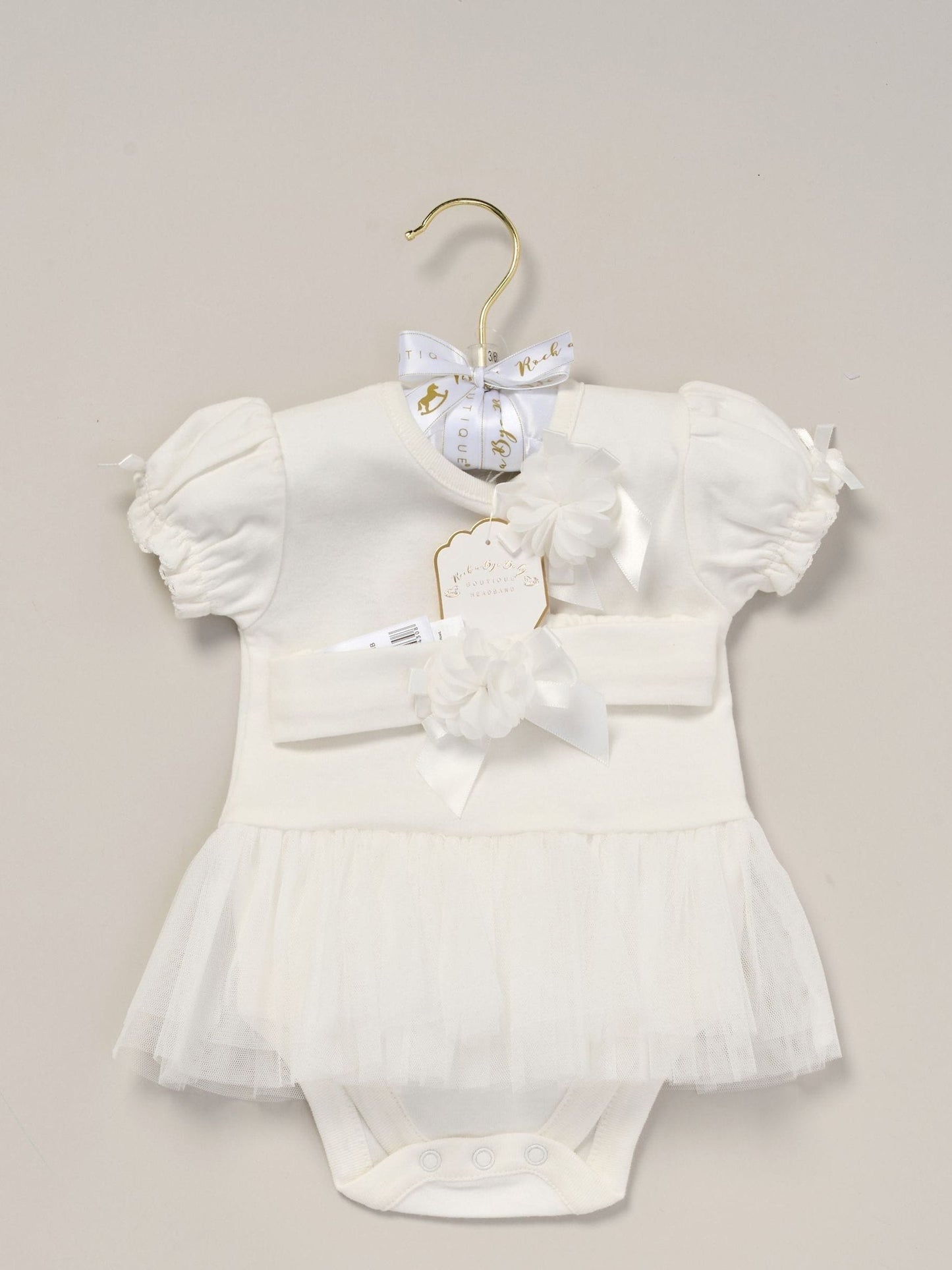 Rock-A-Bye Baby Boutique White Rose Ribbon Detail Tutu Bodysuit And Headband Outfit Set image 2