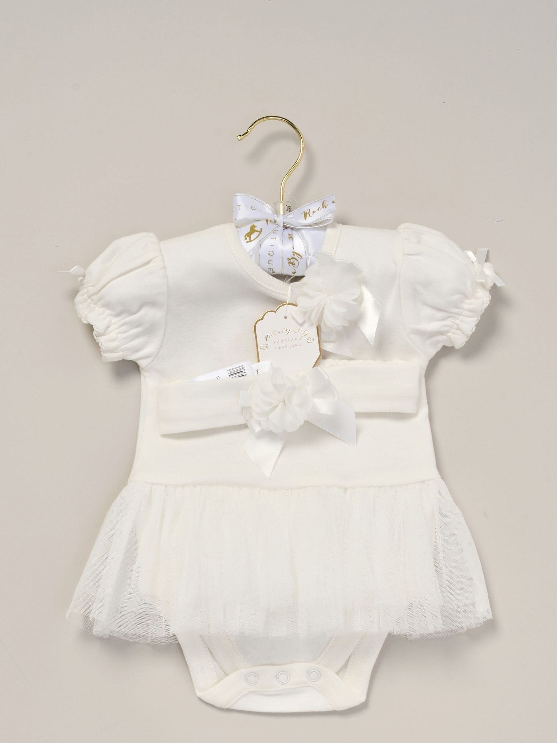 Rock-A-Bye Baby Boutique White Rose Ribbon Detail Tutu Bodysuit And Headband Outfit Set image 2