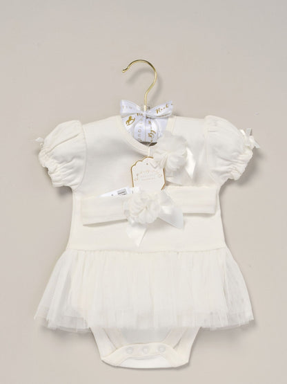 Rock-A-Bye Baby Boutique White Rose Ribbon Detail Tutu Bodysuit And Headband Outfit Set image 2