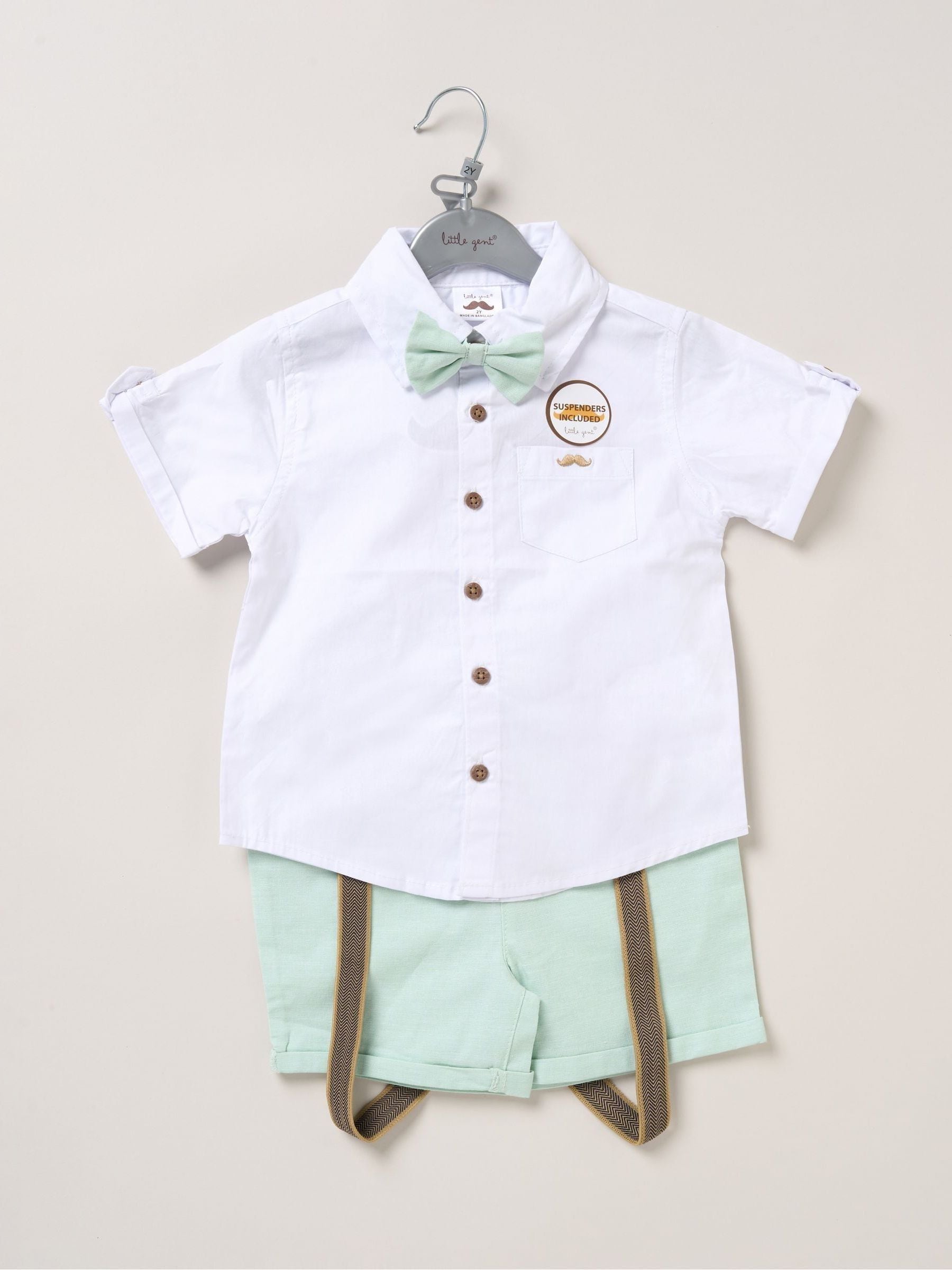 Dsiney Kidz - Little Gent Bodysuit Shirt Shorts and Braces Outfit Set image 1