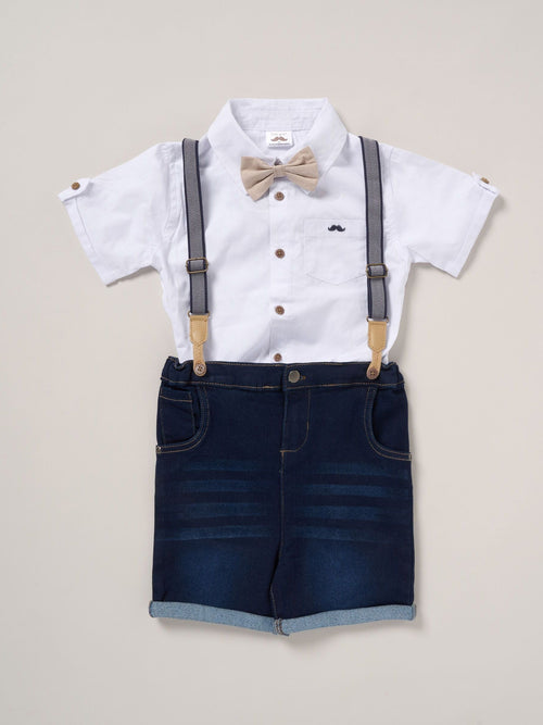 Dsiney Kidz - Little Gent Blue Shirt Shorts And Braces Outfit Set image 1