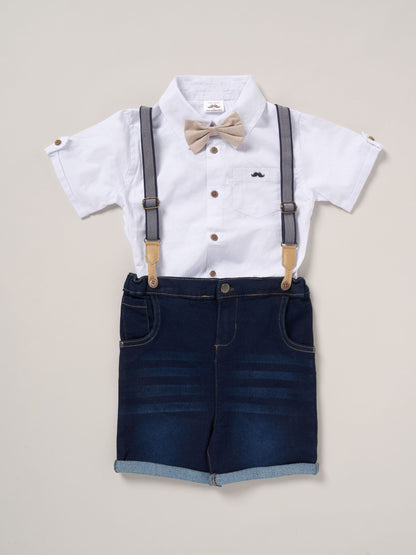 Little Gent Blue Shirt Shorts And Braces Outfit Set image 1