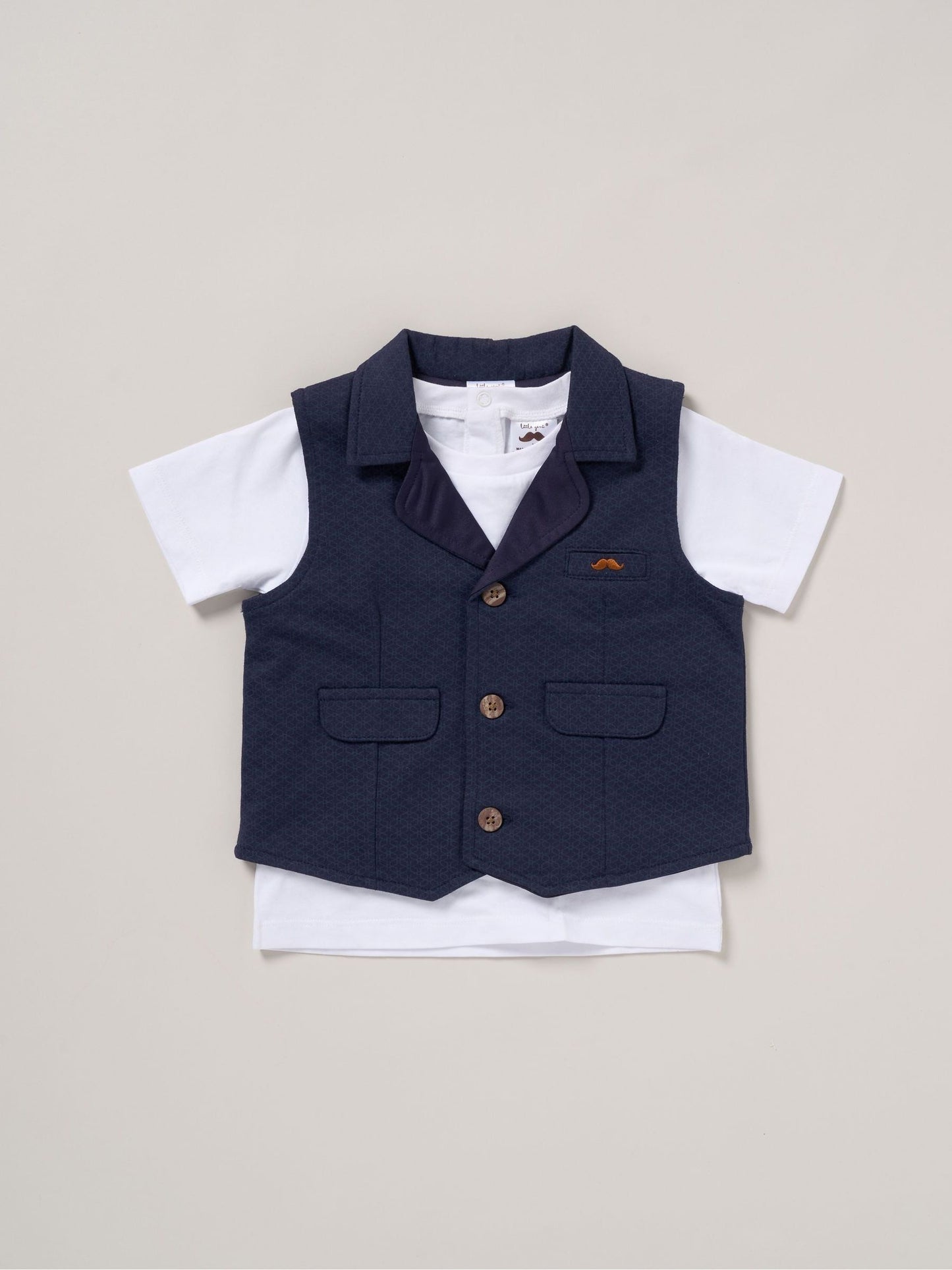 Little Gent Blue 100% Cotton Shirt Waistcoat Shorts Set image 4