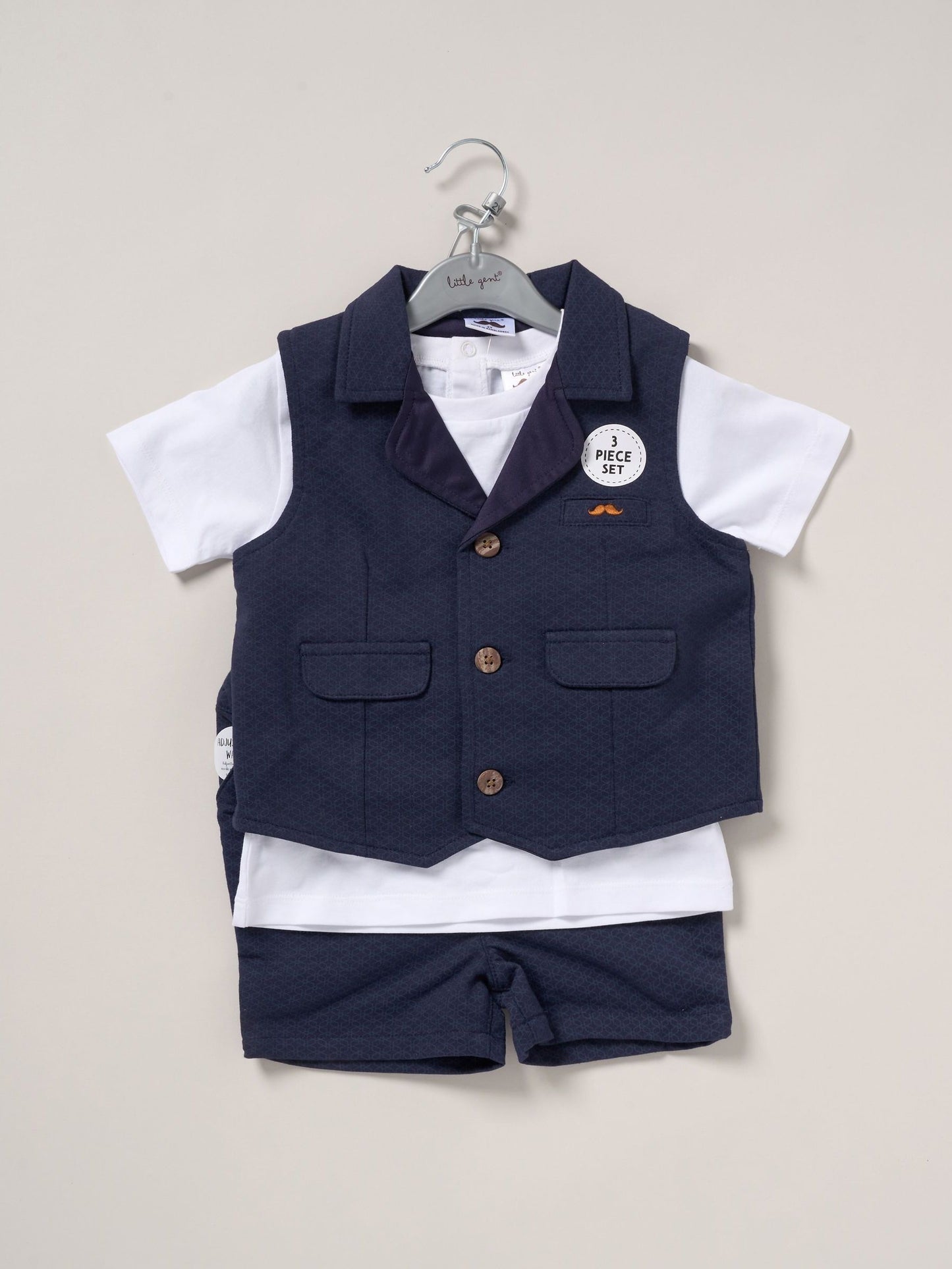 Little Gent Blue 100% Cotton Shirt Waistcoat Shorts Set image 5