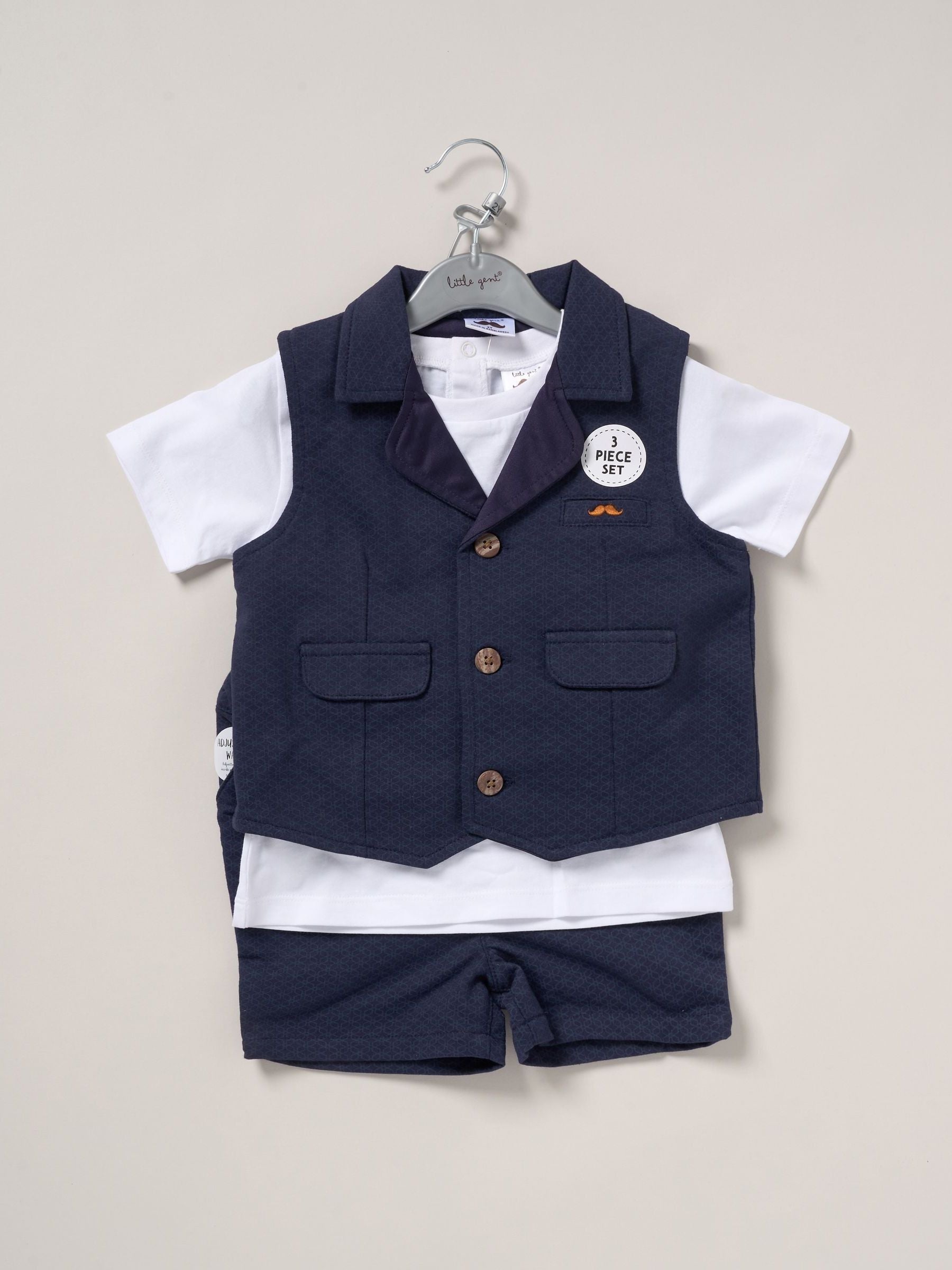 Little Gent Blue 100% Cotton Shirt Waistcoat Shorts Set image 5