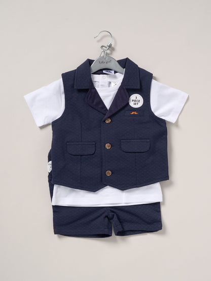 Little Gent Blue 100% Cotton Shirt Waistcoat Shorts Set image 5