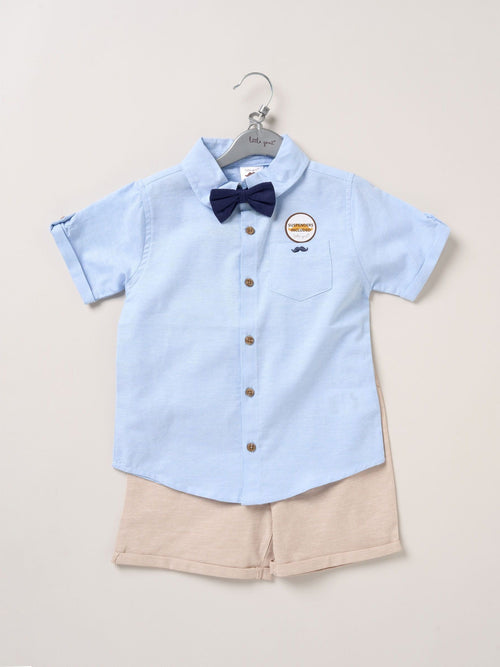 Little Gent Brown 100% Cotton Shirt Shorts And Braces Outfit Set image 1