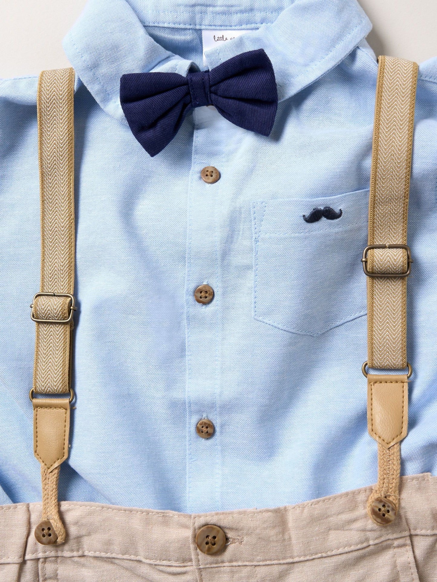 Little Gent Brown 100% Cotton Shirt Shorts And Braces Outfit Set image 2