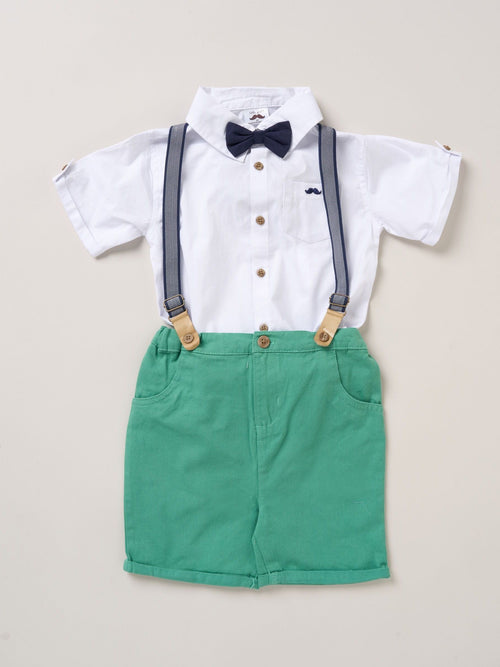 Dsiney Kidz - Little Gent Green Bodysuit Shirt Shorts And Braces Outfit Set image 1