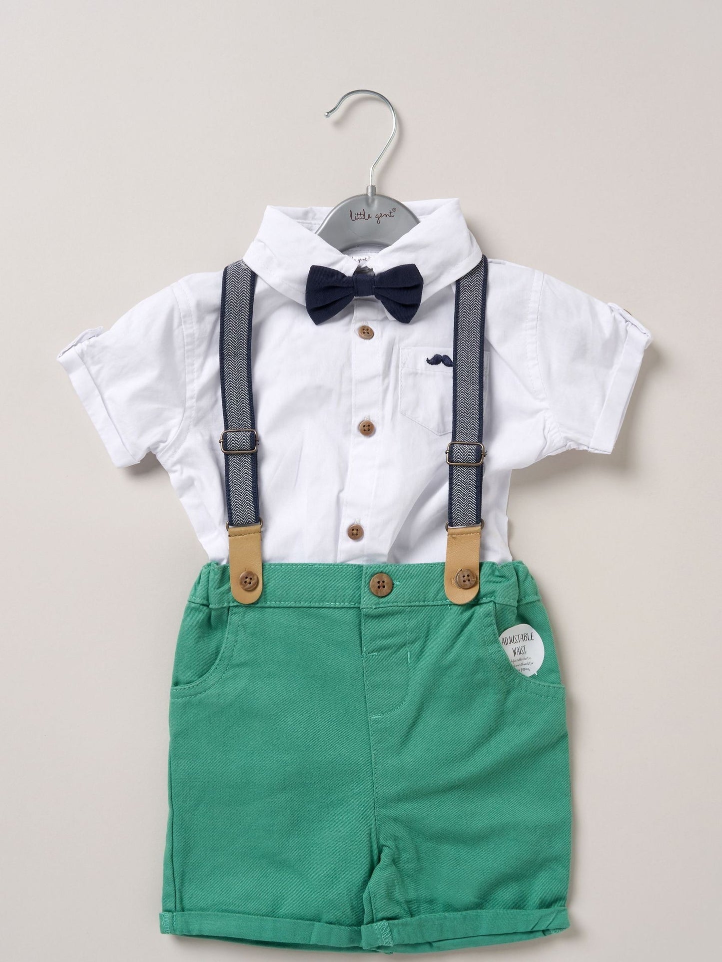 Little Gent Green Bodysuit Shirt Shorts And Braces Outfit Set image 2
