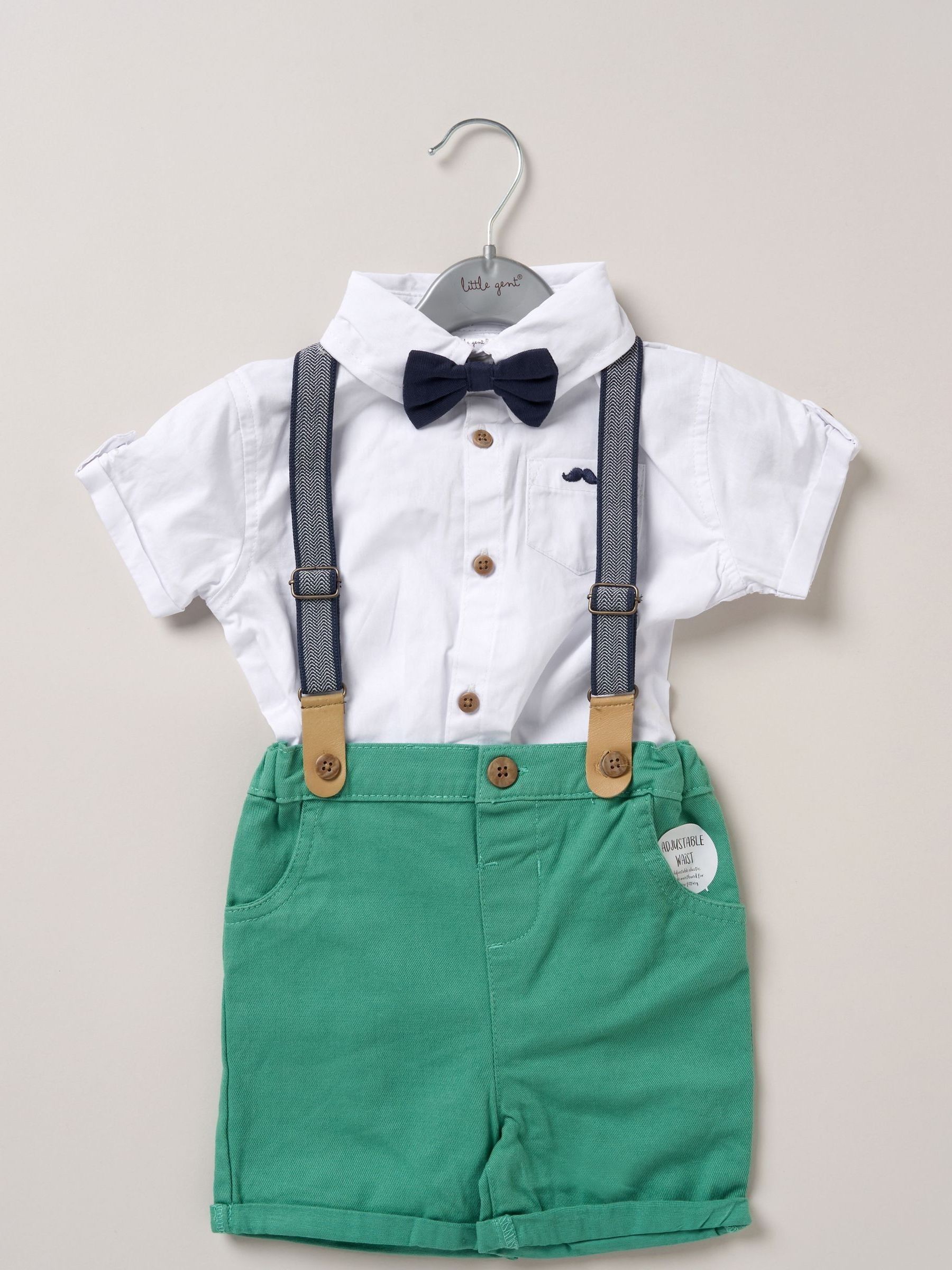 Little Gent Green Bodysuit Shirt Shorts And Braces Outfit Set image 2