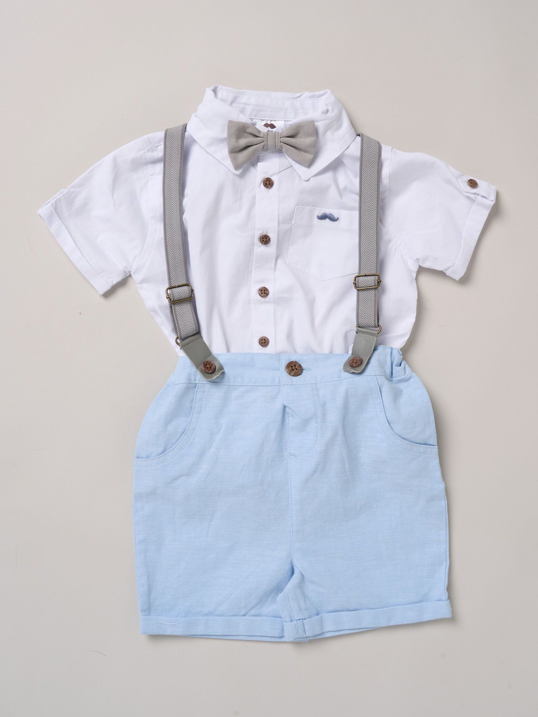 Little Gent Blue Shirt Shorts And Braces Outfit Set image 1