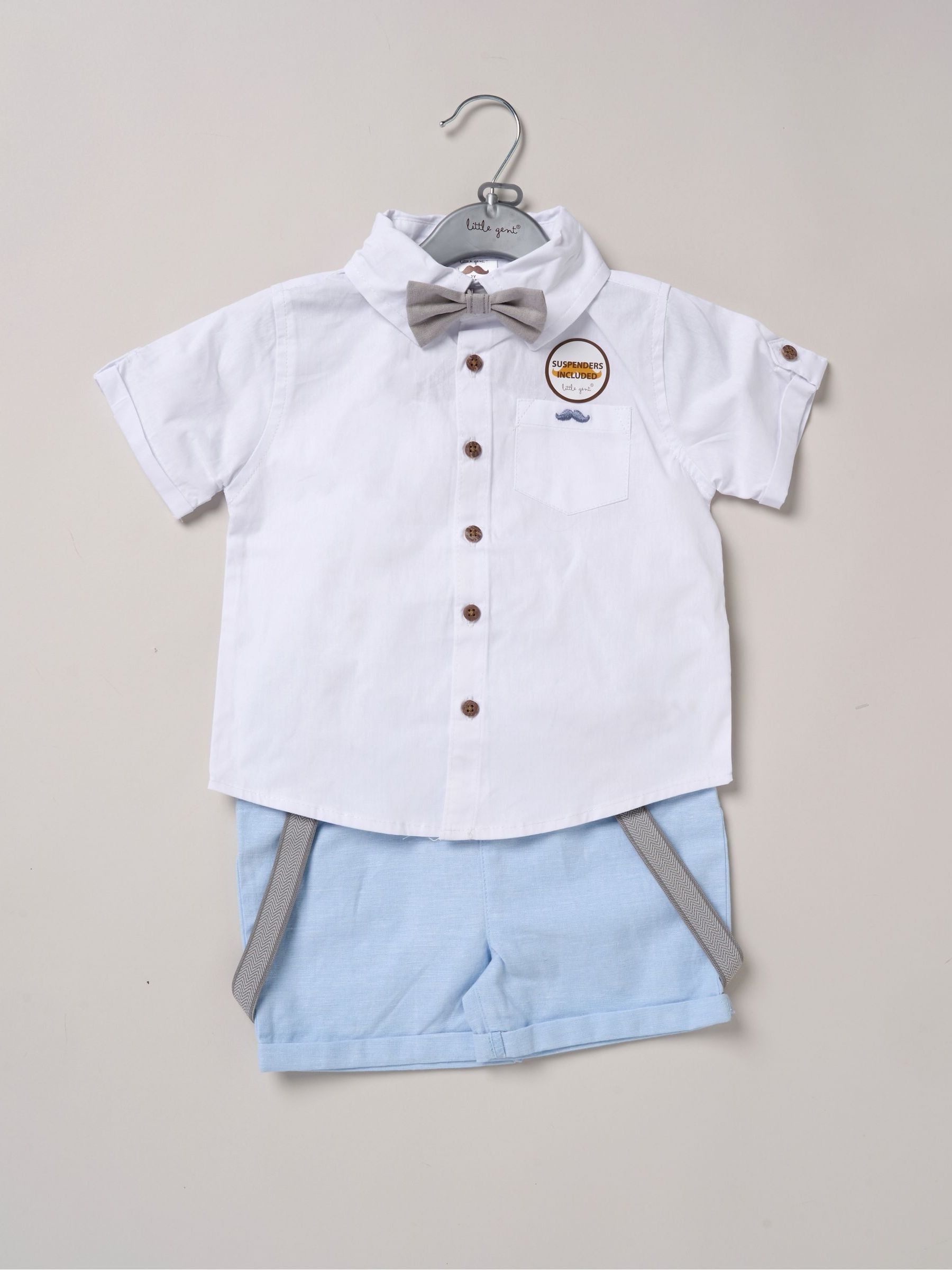 Little Gent Blue Shirt Shorts And Braces Outfit Set image 2