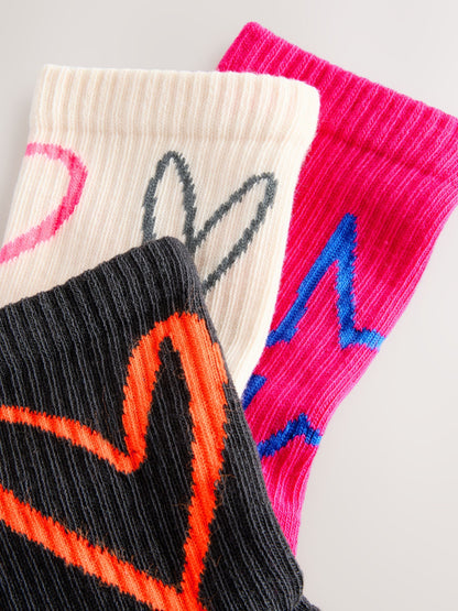 Pink Oatmeal and Charcoal Grey Cotton Rich Cushioned Sole  Ankle Socks 3 Pack image 2