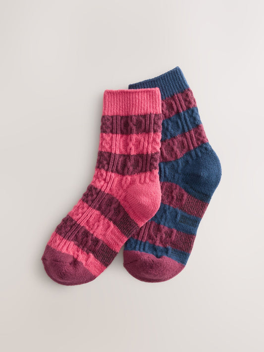 Navy Blue And Burgundy Red Cable Boots Socks 2 Pack image 1