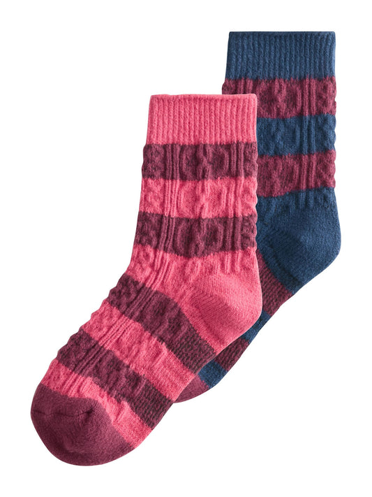 Navy Blue And Burgundy Red Cable Boots Socks 2 Pack image 3