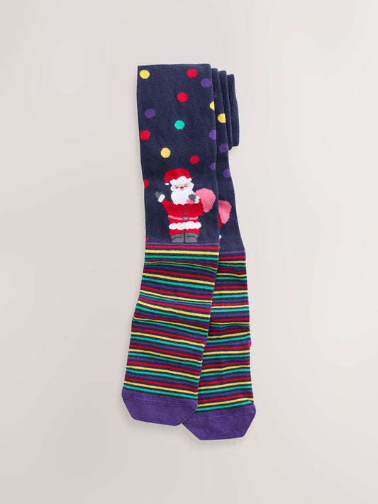 Navy Santa Cotton Rich Christmas Tights