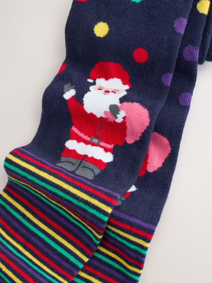 Navy Santa Cotton Rich Christmas Tights