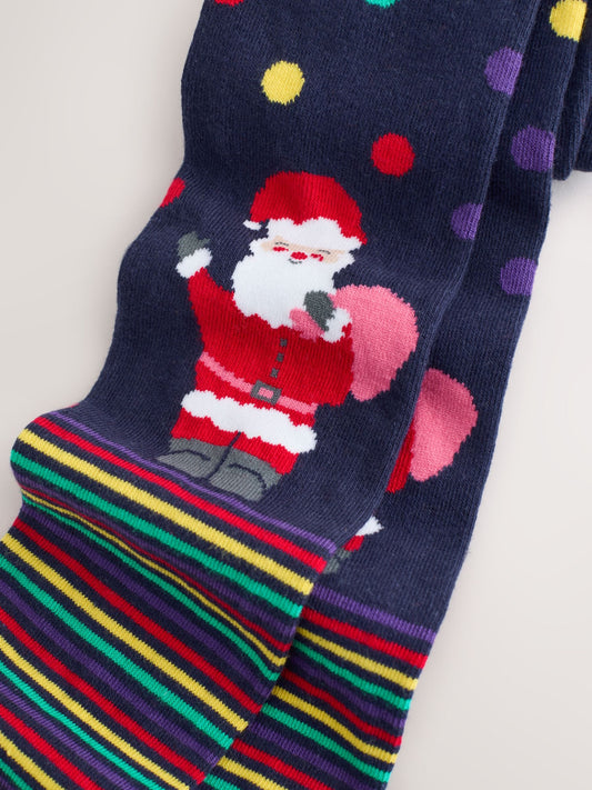 Navy Santa Cotton Rich Christmas Tights image 3