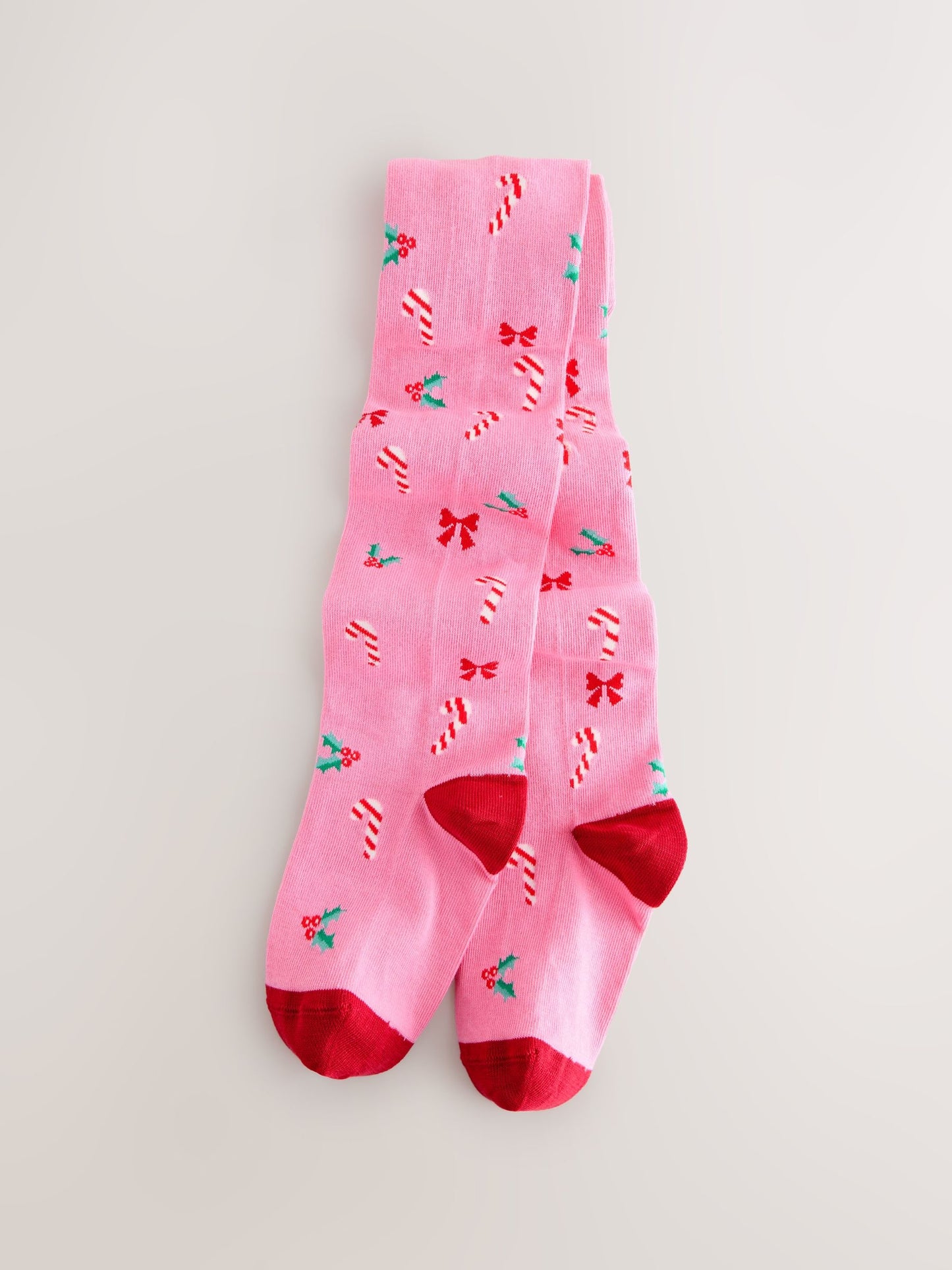 Pink Candy Cane Print Cotton Rich Christmas Tights image 1