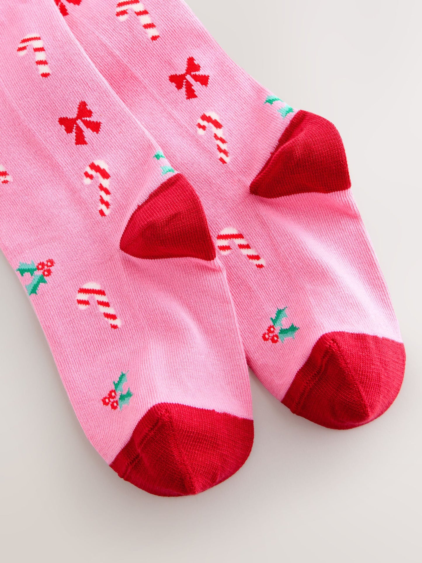 Pink Candy Cane Print Cotton Rich Christmas Tights image 3