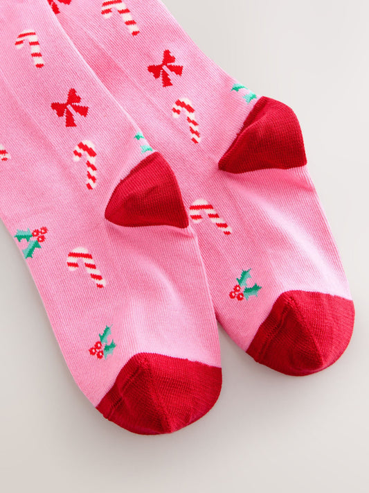Pink Candy Cane Print Cotton Rich Christmas Tights image 3
