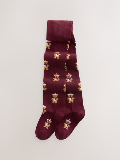 Burgundy Red Cotton Rich Christmas Tights image 1
