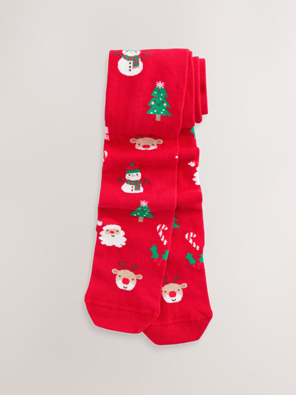 Red Character Cotton Rich Christmas Tights