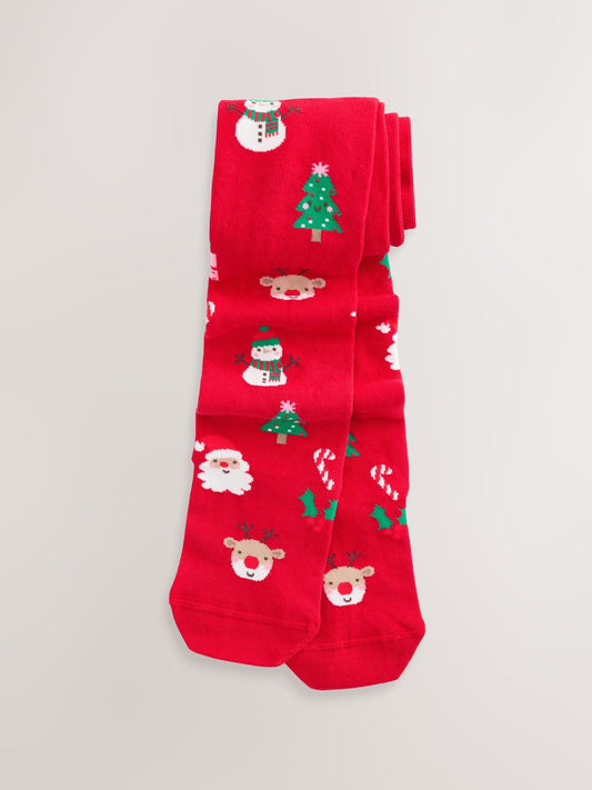 Red Character Cotton Rich Christmas Tights image 1