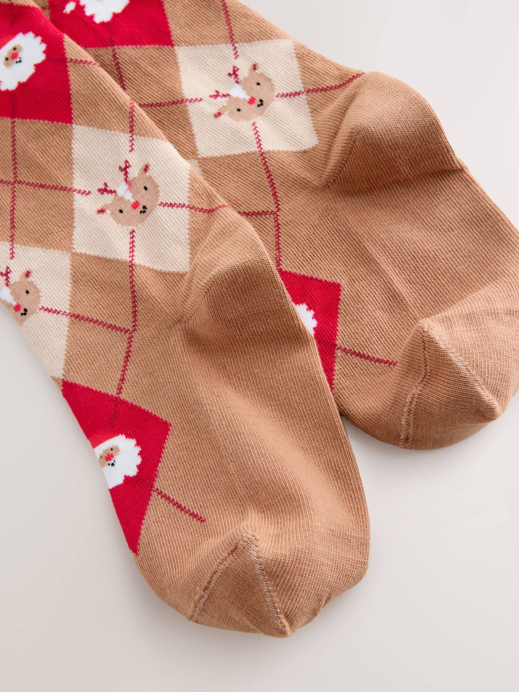 Neutral/Red Santa Argyle Cotton Rich Christmas Tights image 3
