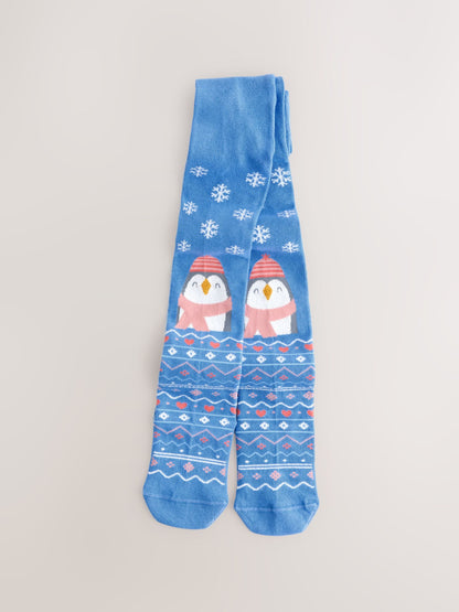 Blue Penguin Cotton Rich Christmas Tights image 1